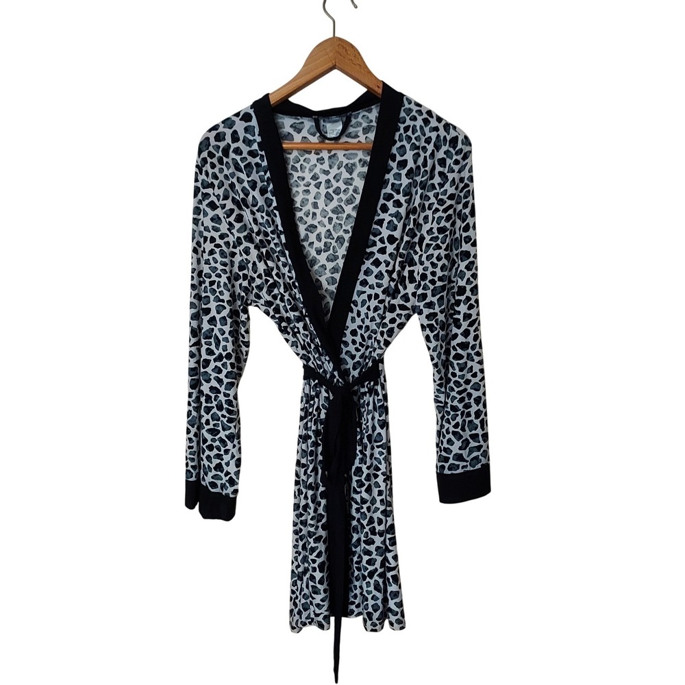 Linea Donatella Womens Leopard Robe Gray Black L/XL Kimono Loungewear Mob Wife